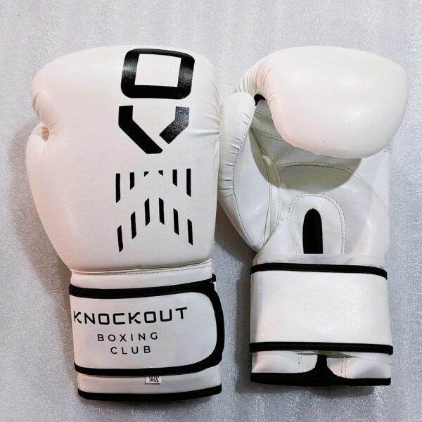 White Boxing Gloves with Black Logo - Image 2