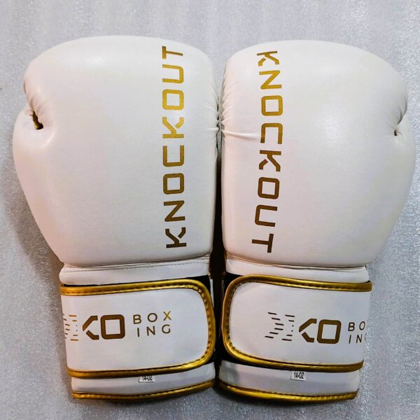White Boxing Gloves with Gold Outline