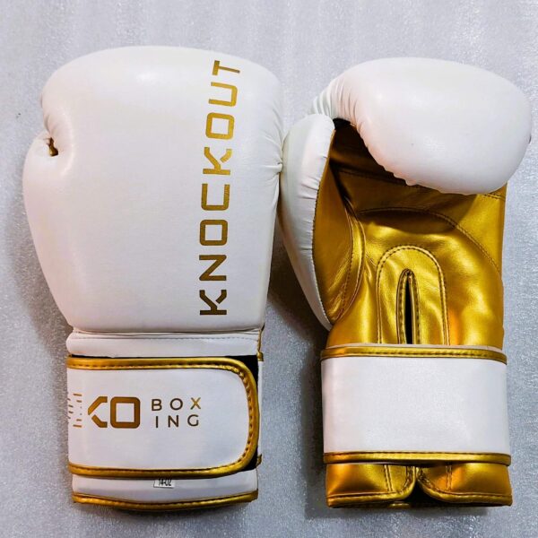 White Boxing Gloves with Gold Outline - Image 2